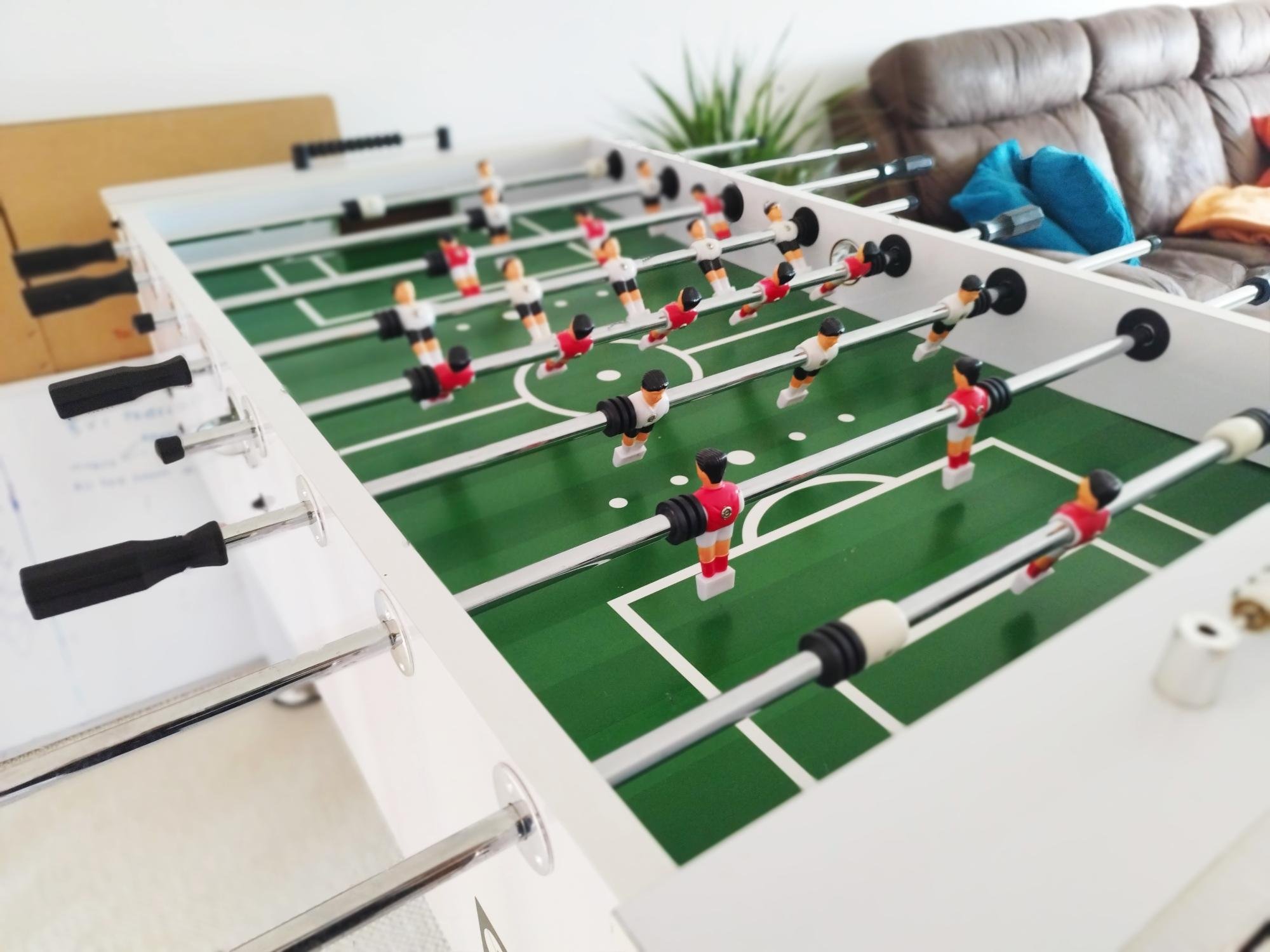 Close-up of the foosball table
