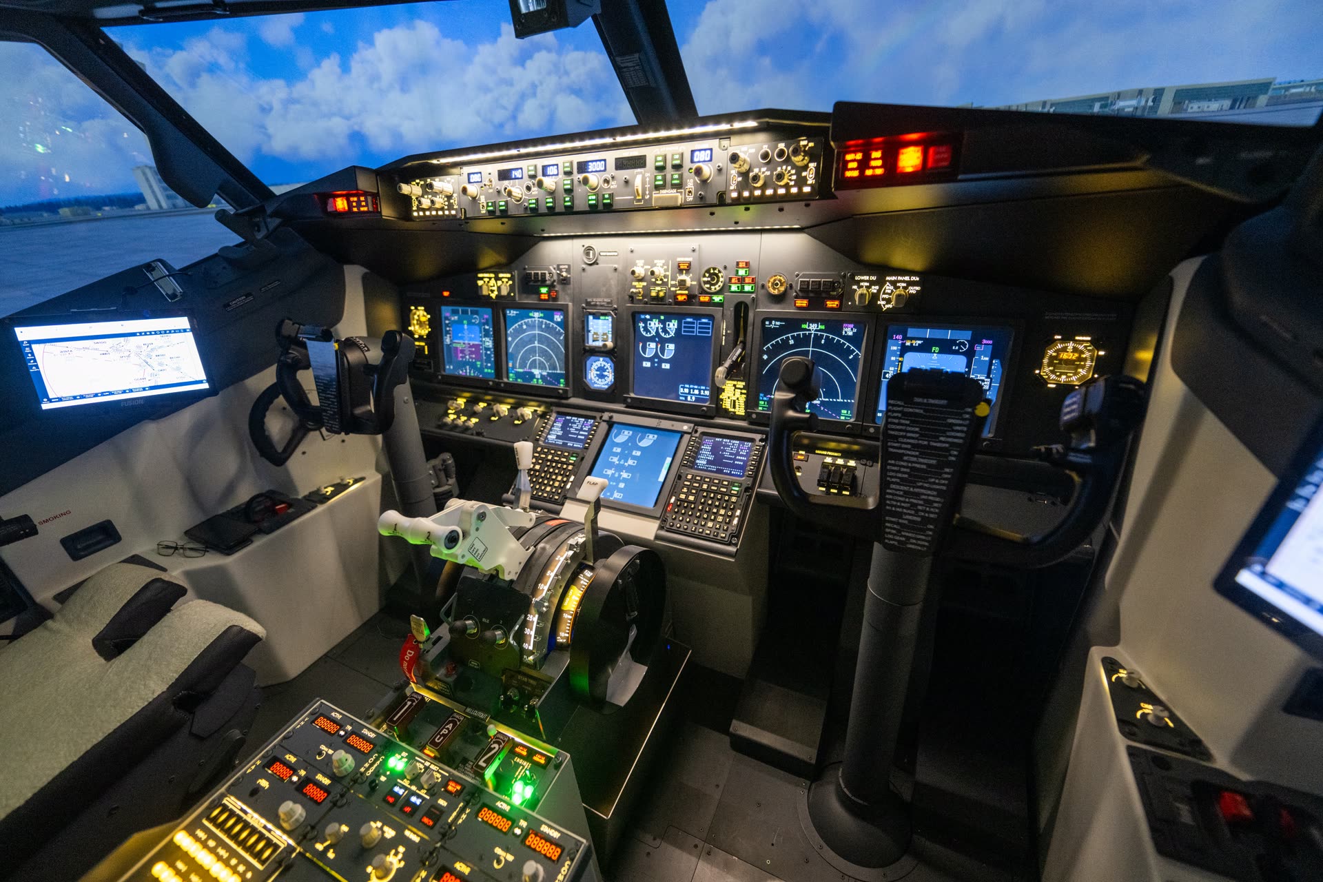 ALPA Simulation Boeing 737-800NG flight deck, lit for flight