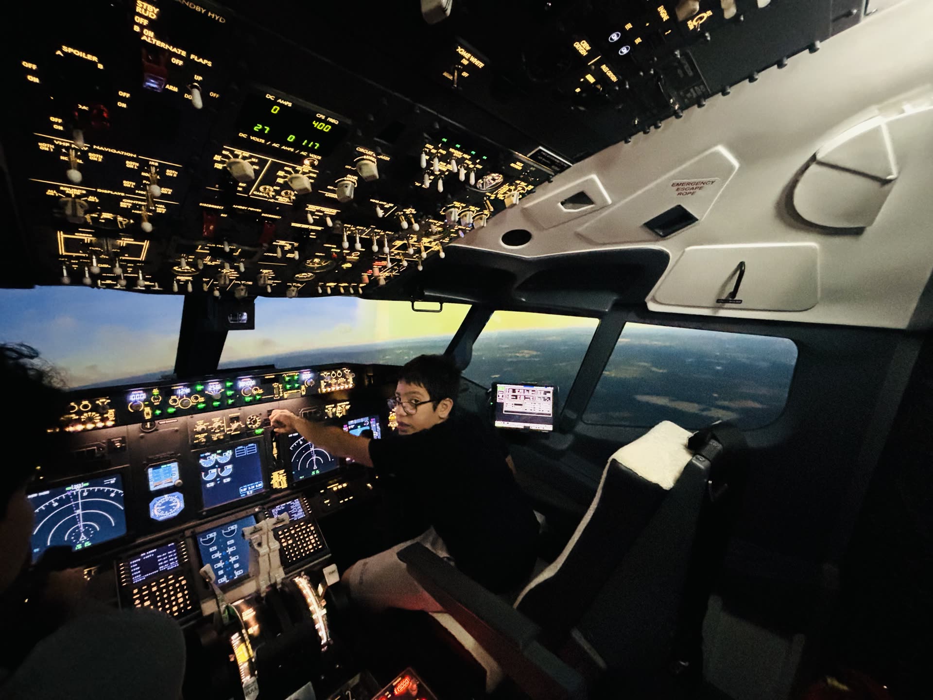 Overhead panel illuminated at sunset